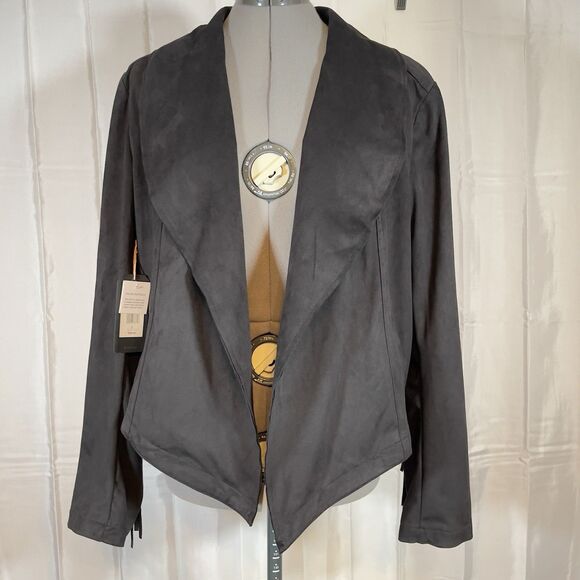 NWT Shyanne Faux Suede Fringe Jacket Large Black Asymmetrical Western Cowgirl - Picture 1 of 10